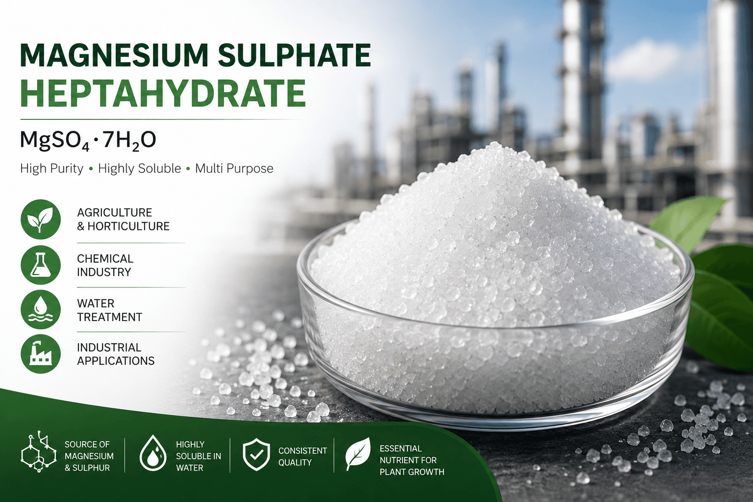 Magnesium Sulphate Heptahydrate – Applications, Benefits & Industrial Uses